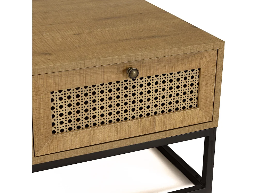 CHARLIE - Table basse bois 4 tiroirs effet cannagemarron