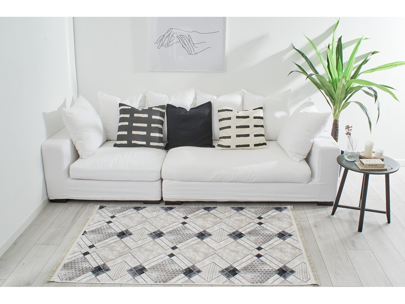 Tapis ethnique motif losange gris 200x290 cm