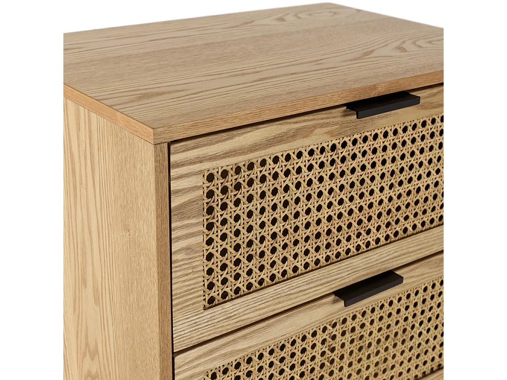 MARCEAU - Table de chevet en bois 2 tiroirs cannage pieds noir