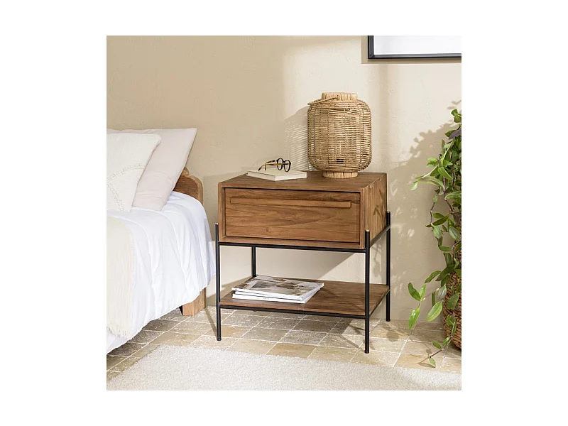 SIXTINE - Table de chevet 1 niche bois de teck recyclé