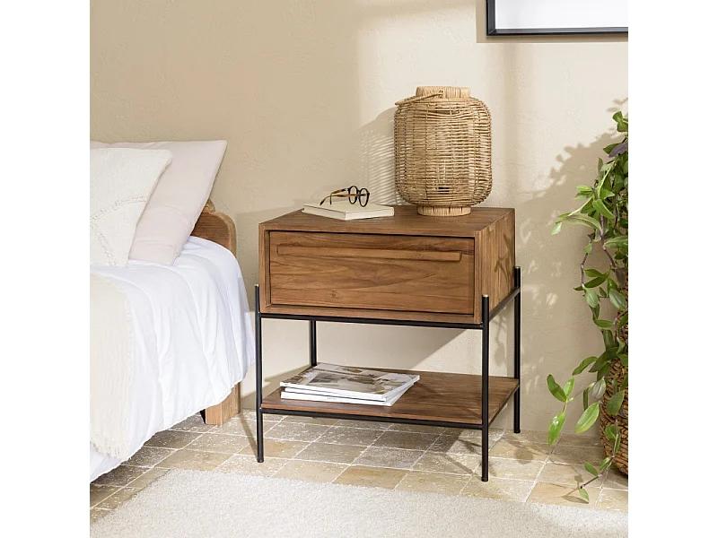 SIXTINE - Table de chevet 1 niche en bois de teck recyclé