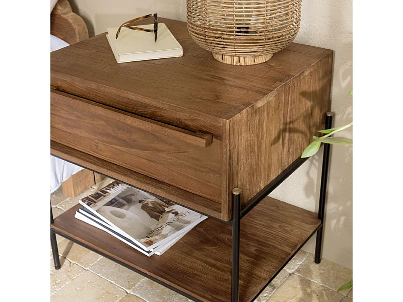 SIXTINE - Table de chevet 1 niche en bois de teck recyclé