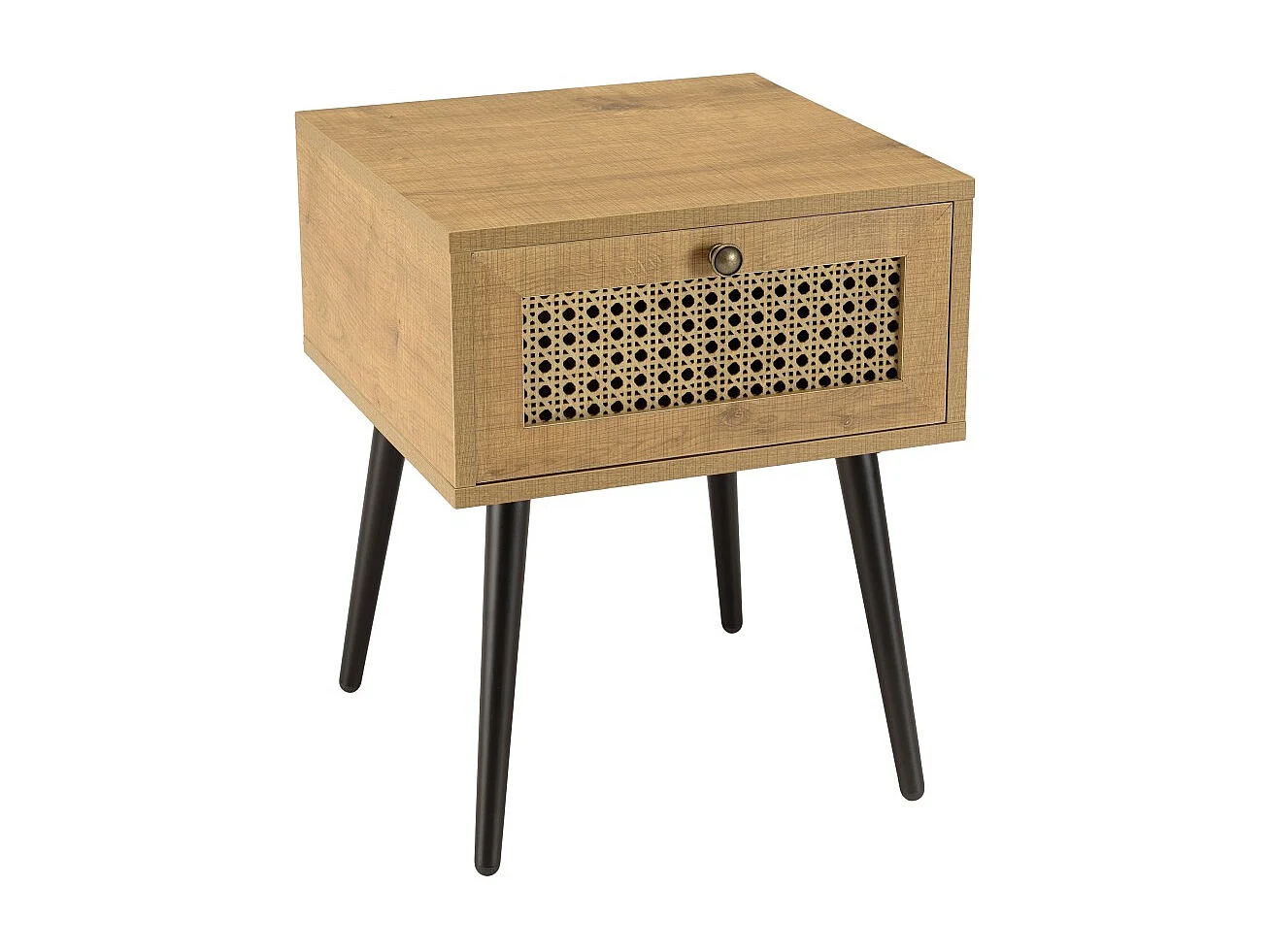 CHARLIE - Table de chevet bois 1 tiroir effet cannage marron