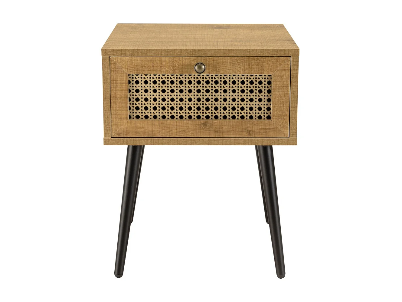 CHARLIE - Table de chevet bois 1 tiroir effet cannage marron
