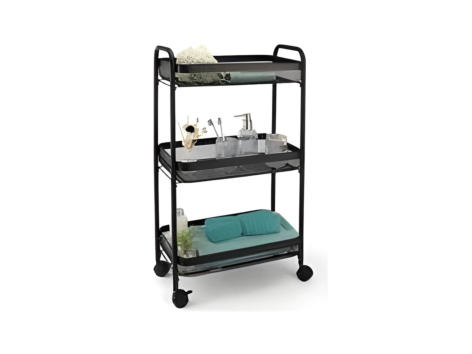 Desserte roulante en acier noir avec 3 paniers H 79.6 cm