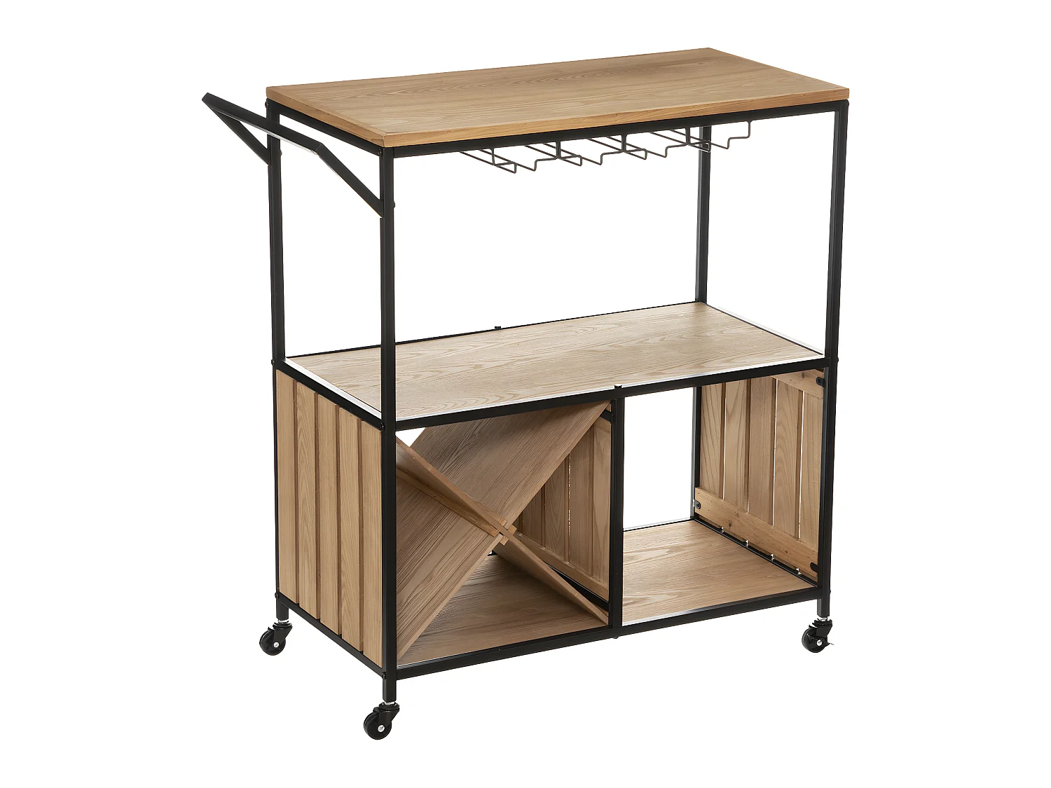Meuble Desserte en Bois et Métal Noir H 87.5 cm