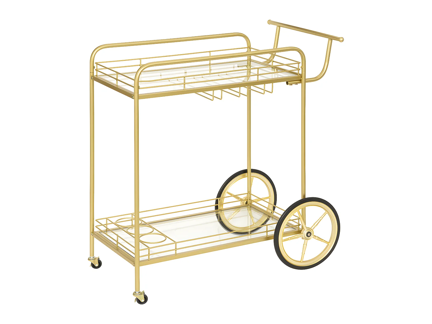 Desserte roulante en Métal Doré et Verre trempé  L 92 cm