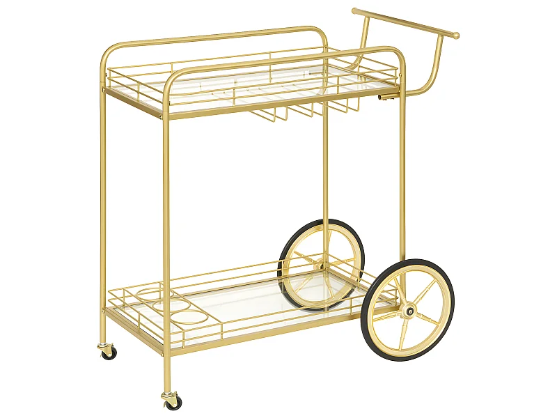 Desserte roulante en Métal Doré et Verre trempé  L 92 cm