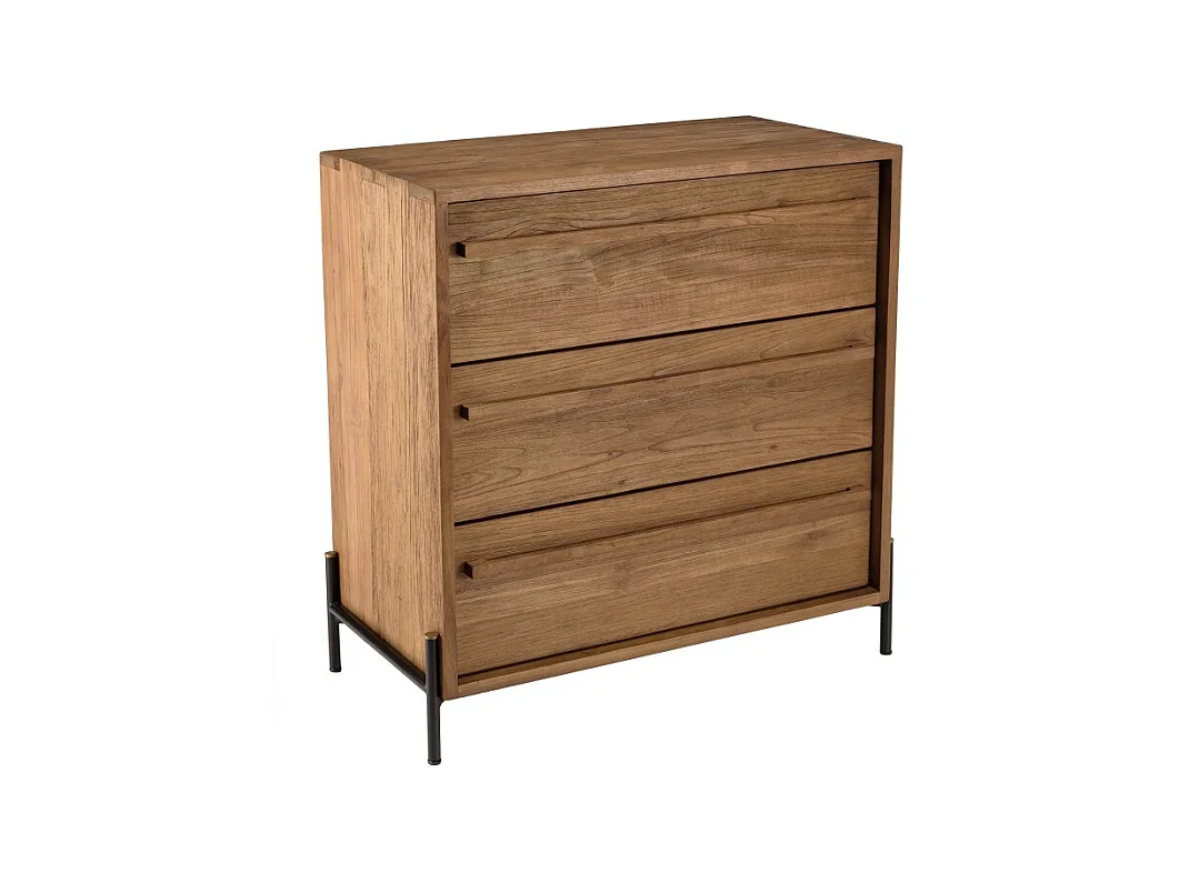 SIXTINE - Commode 3 tiroirs bois de teck recyclé pieds en métal noir