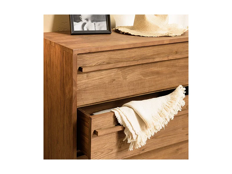 SIXTINE - Commode 3 tiroirs bois de teck recyclé pieds en métal noir