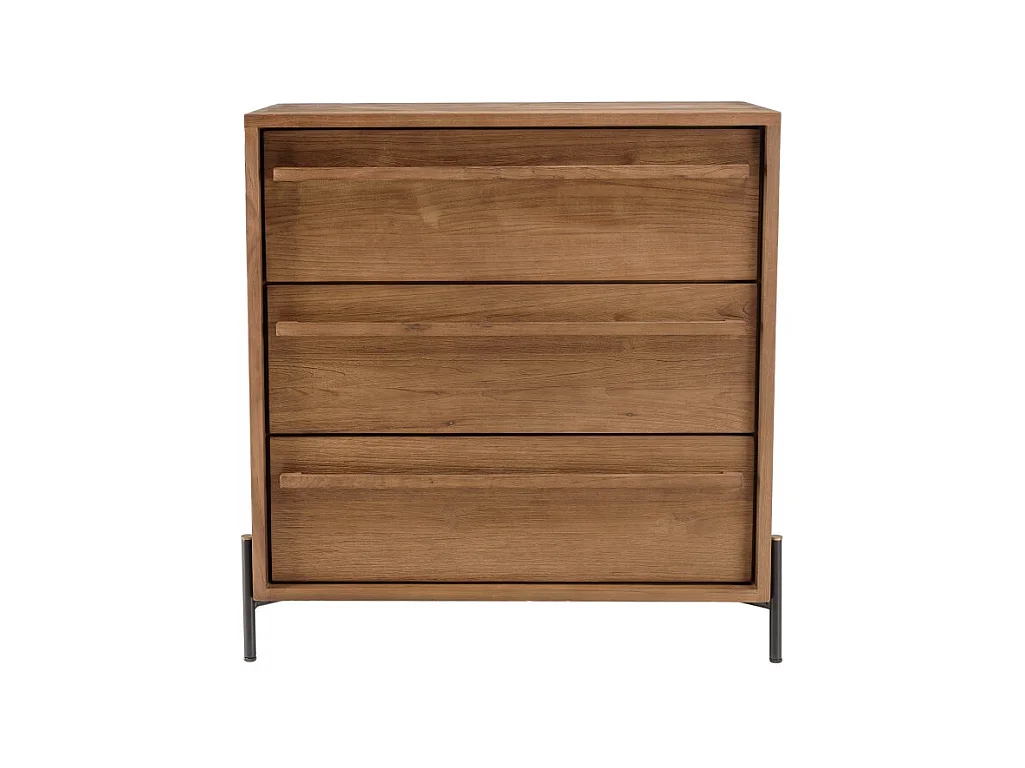 SIXTINE - Commode 3 tiroirs bois de teck recyclé pieds en métal noir