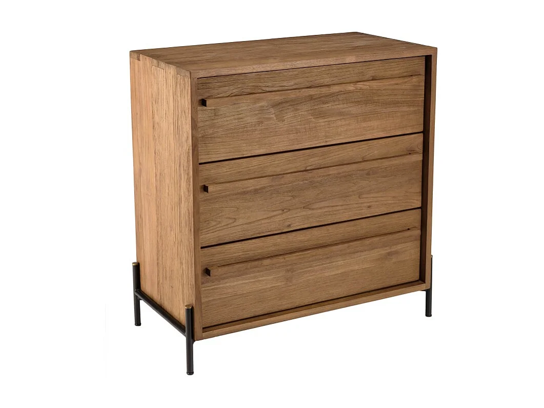 SIXTINE - Commode 3 tiroirs bois de teck recyclé pieds en métal noir