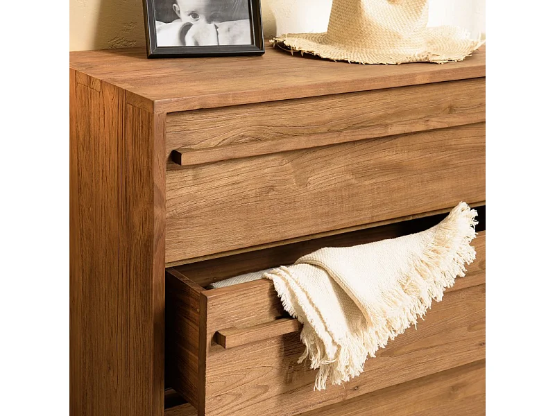 SIXTINE - Commode 3 tiroirs bois de teck recyclé pieds en métal noir