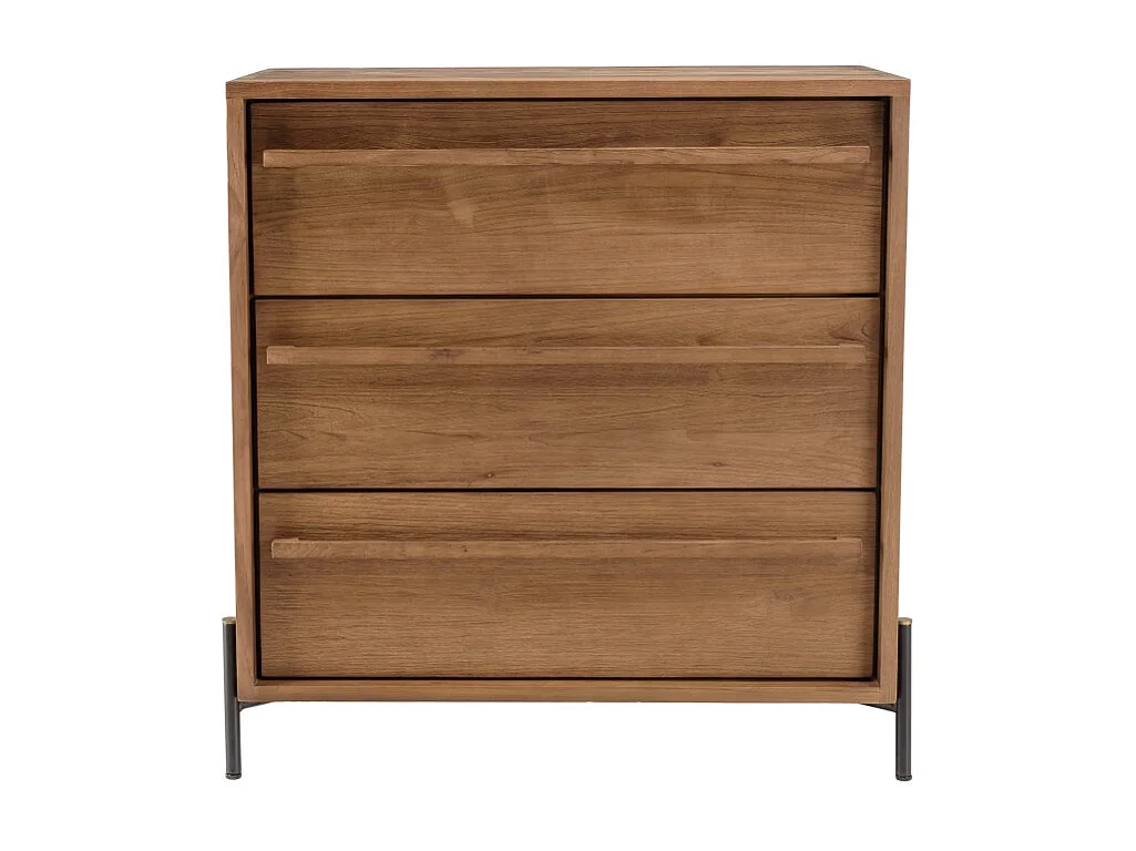 SIXTINE - Commode 3 tiroirs bois de teck recyclé pieds en métal noir