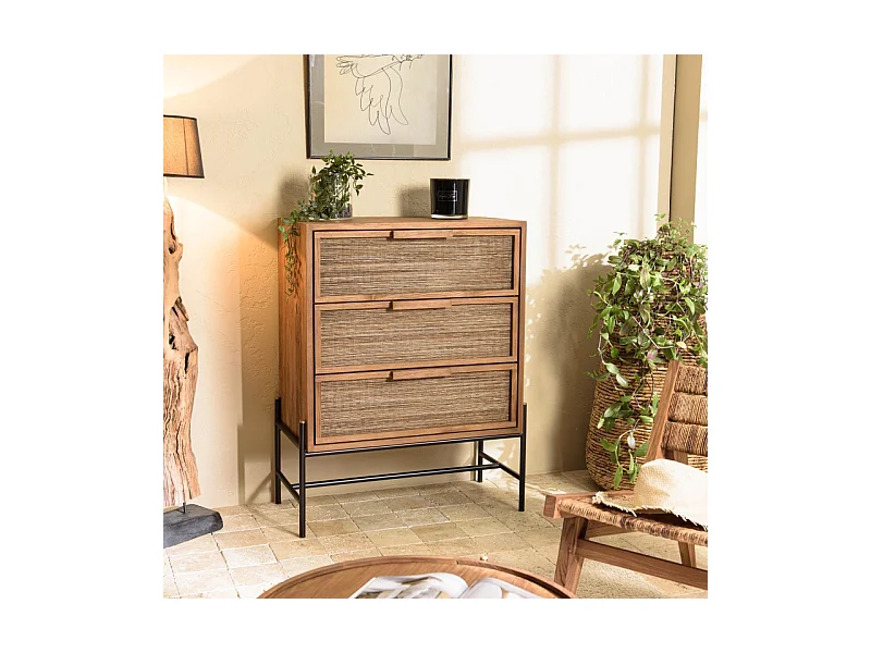 SIXTINE - Commode 3 tiroirs en bois de teck recyclé