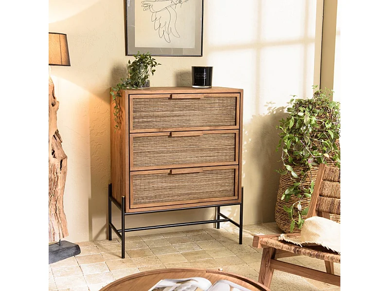 SIXTINE - Commode 3 tiroirs en bois de teck recyclé