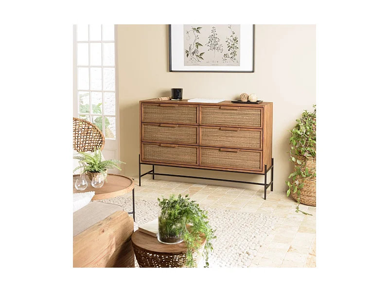 SIXTINE - Commode 6 tiroirs en bois de teck recyclé