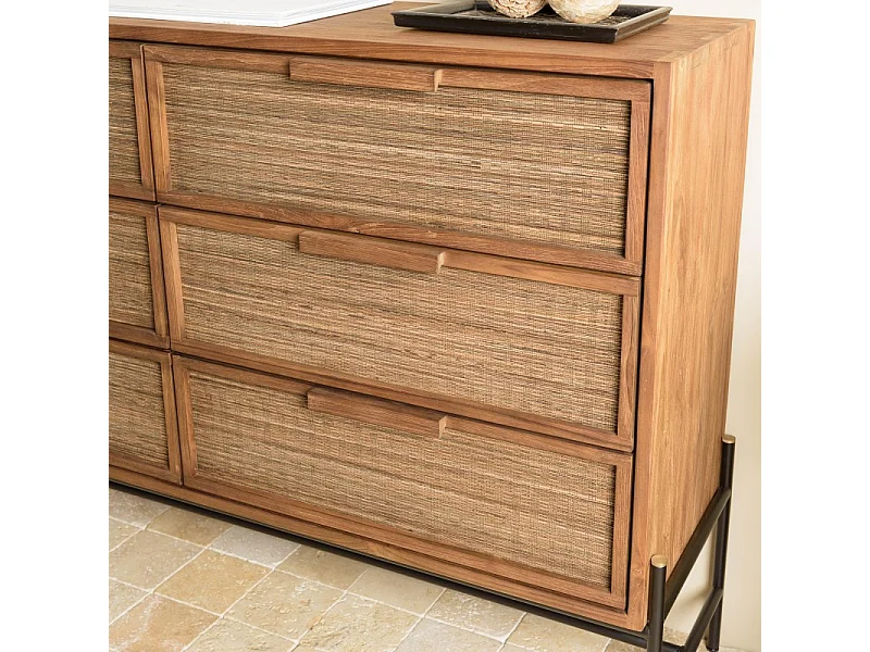 SIXTINE - Commode 6 tiroirs en bois de teck recyclé