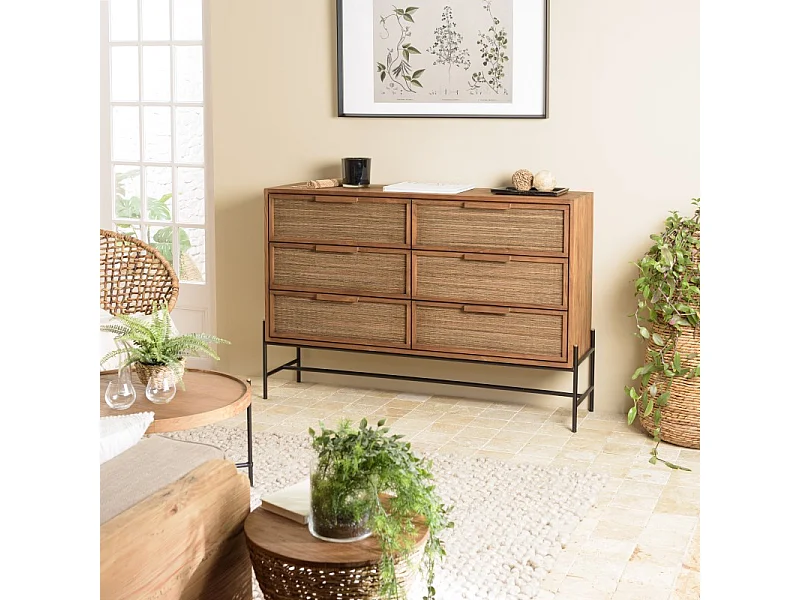 SIXTINE - Commode 6 tiroirs en bois de teck recyclé