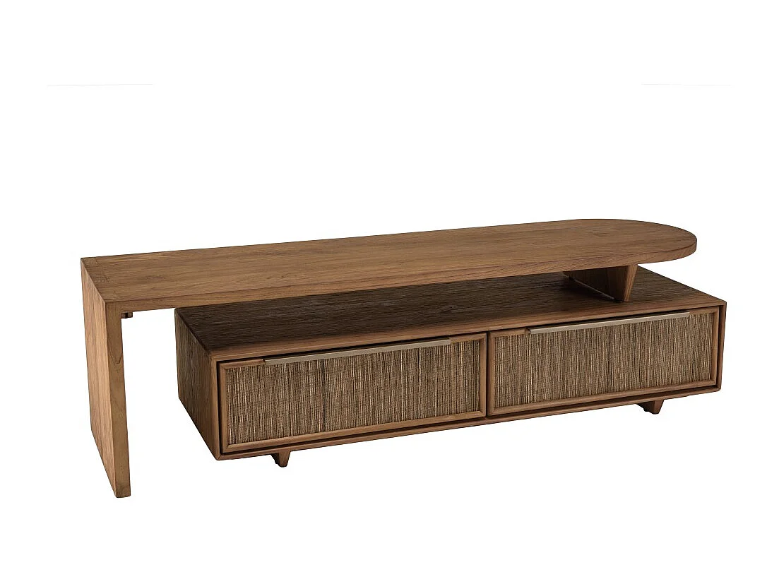 SIXTINE - Meuble TV modulable 140x40cm 2 tiroirs en bois teck recyclé