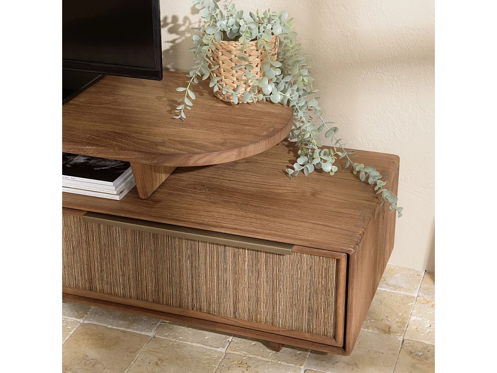 SIXTINE - Meuble TV modulable 140x40cm 2 tiroirs en bois teck recyclé