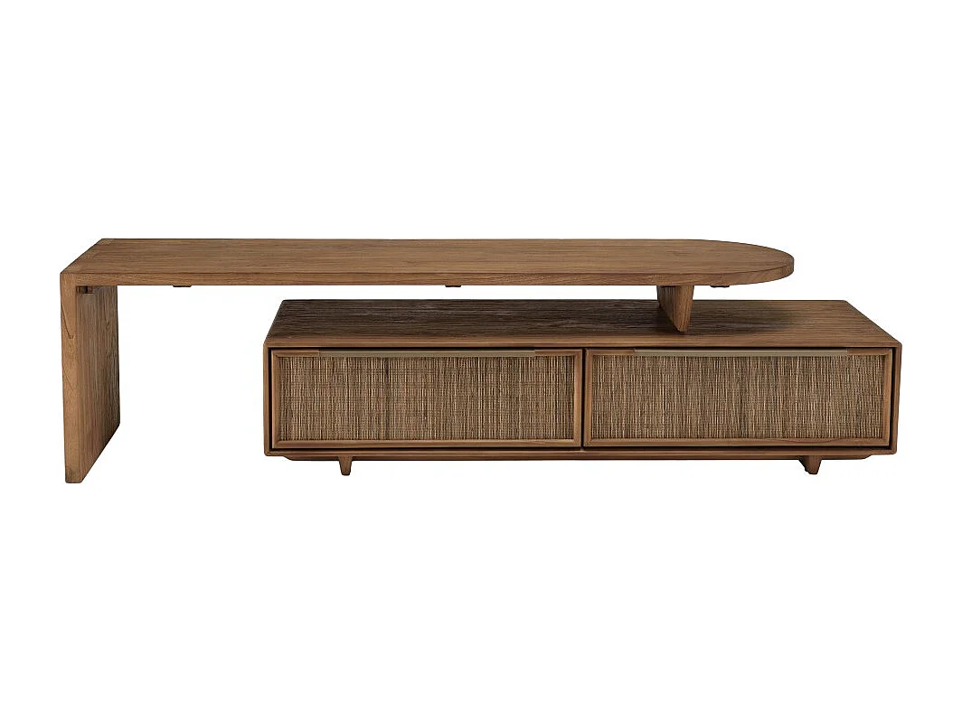 SIXTINE - Meuble TV modulable 140x40cm 2 tiroirs en bois teck recyclé