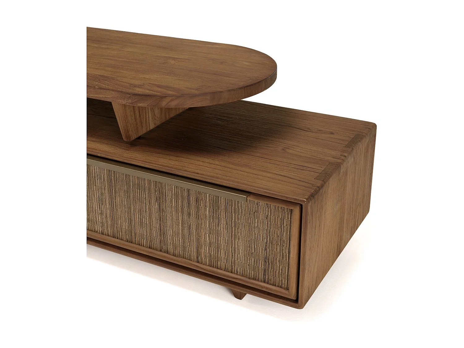 SIXTINE - Meuble TV modulable 140x40cm 2 tiroirs en bois teck recyclé