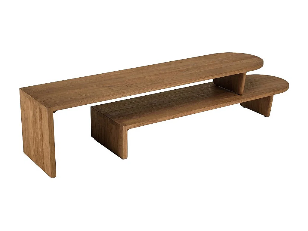SIXTINE - Meuble TV modulable 160x40cm en bois de teck recyclé naturel