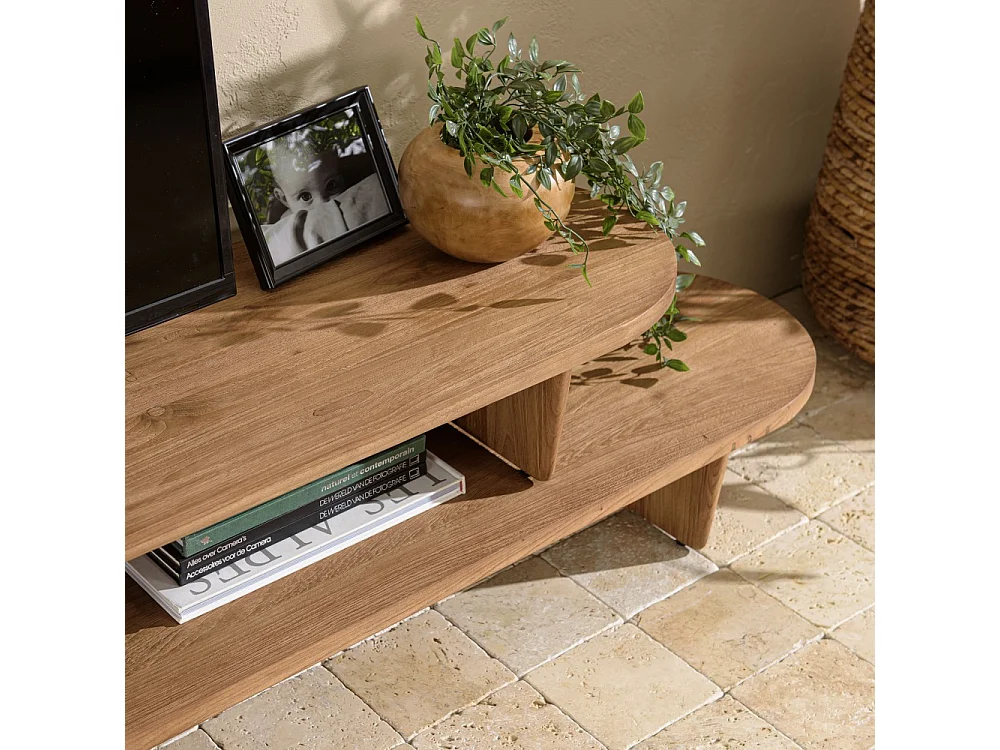 SIXTINE - Meuble TV modulable 160x40cm en bois de teck recyclé naturel