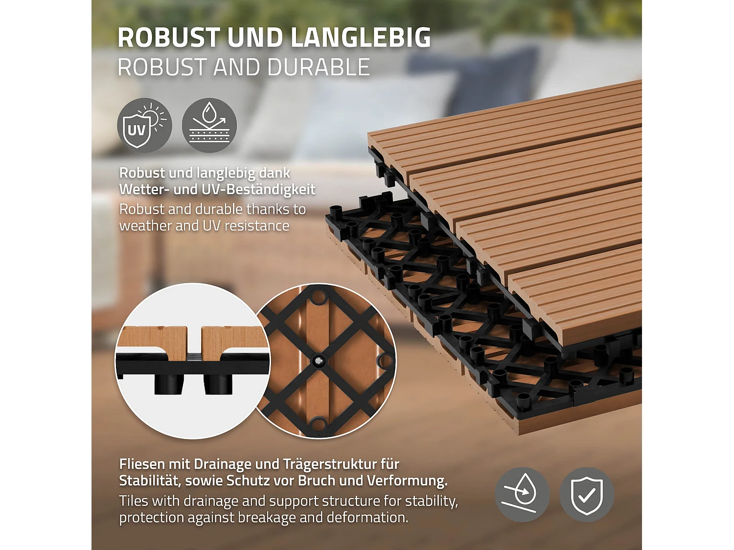 WPC Carreaux 30x30 cm 22 Pièces par 2m² avec Aspect Bois Marron Clair ECD Germany