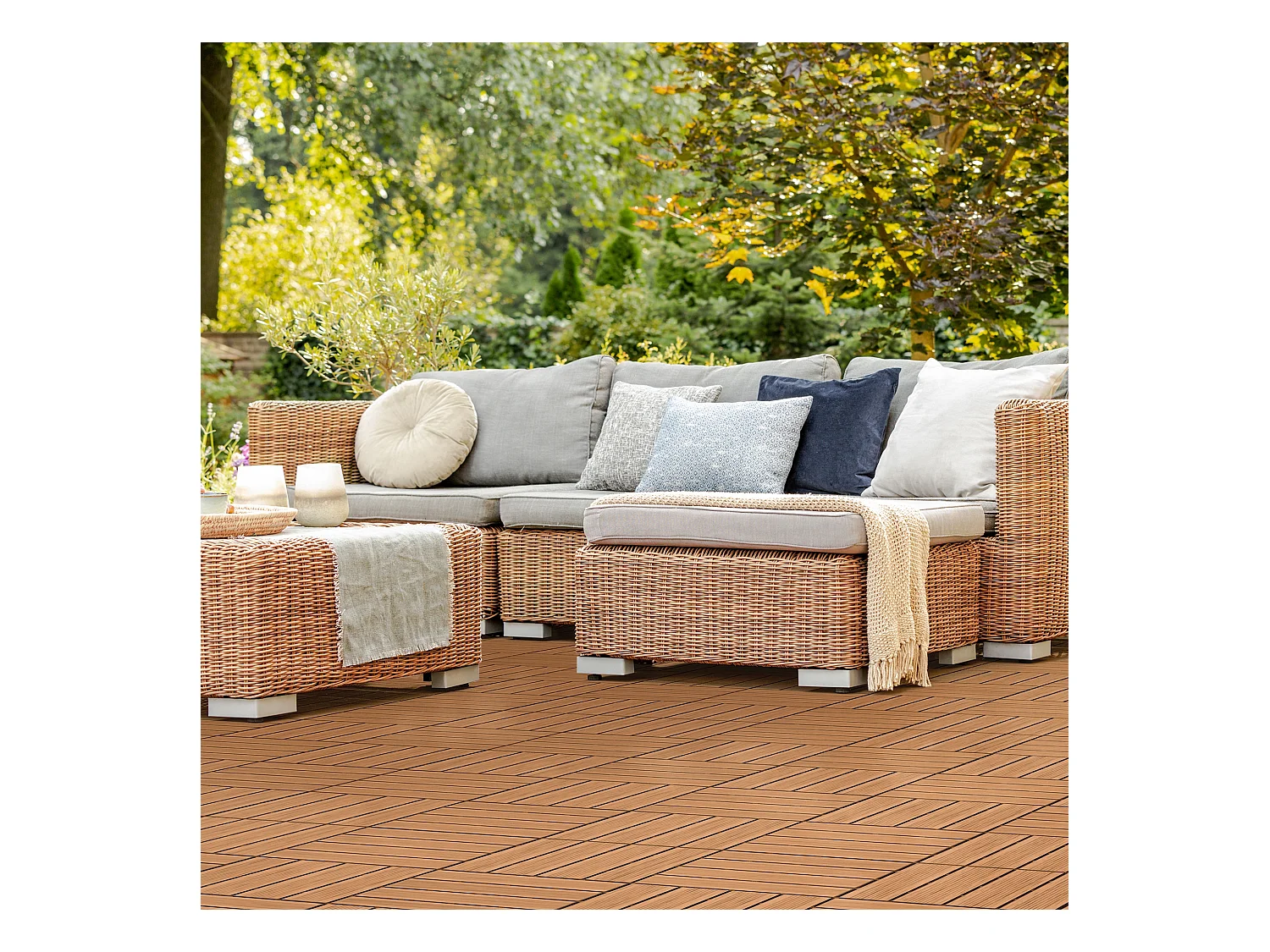 WPC Carreaux 30x30 cm 22 Pièces par 2m² avec Aspect Bois Marron Clair ECD Germany