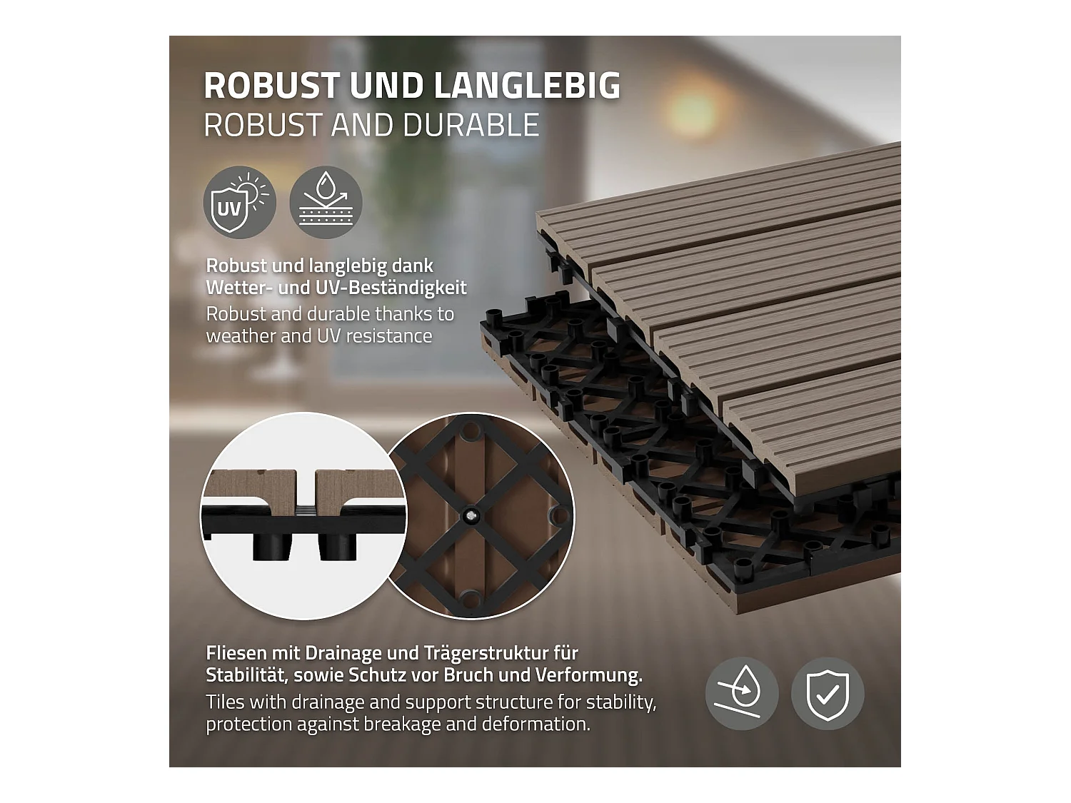 Pack de 3 panneaux de sol en WPC 60x30 brun foncé ECD Germany