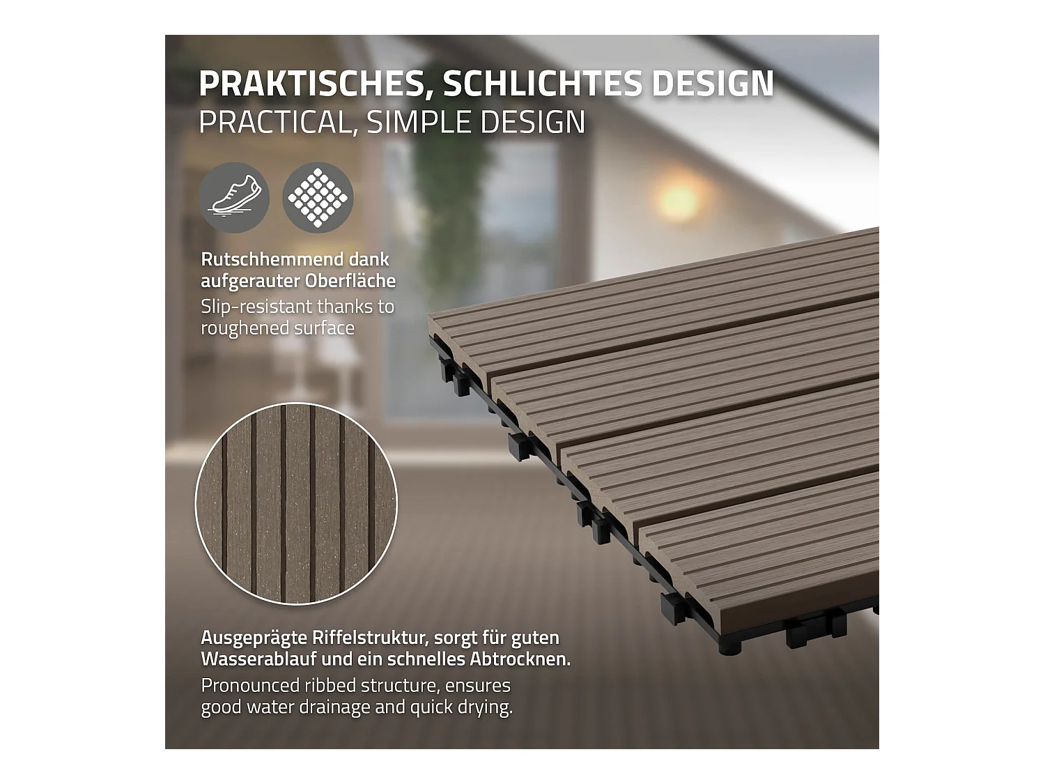 Pack de 3 panneaux de sol en WPC 60x30 brun foncé ECD Germany