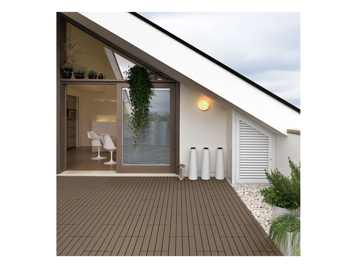 Pack de 3 panneaux de sol en WPC 60x30 brun foncé ECD Germany