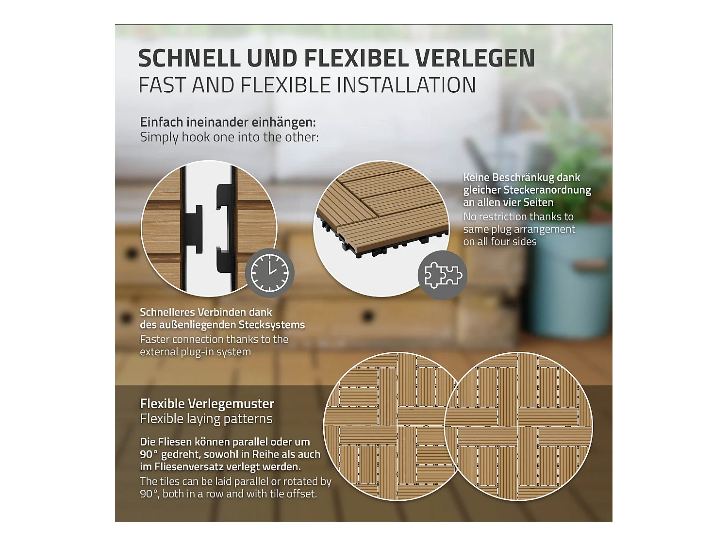 WPC Carreaux de Terrasse 44 Pièces par 4m² avec Aspect Mosaïque ECD Germany