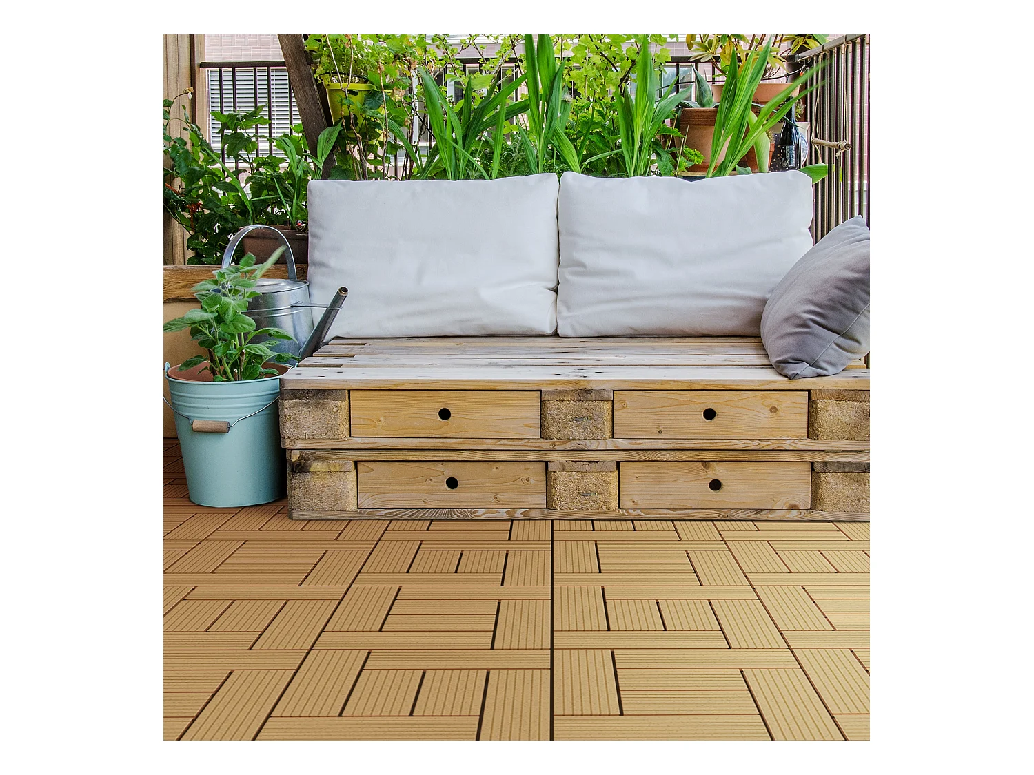 WPC Carreaux de Terrasse 44 Pièces par 4m² avec Aspect Mosaïque ECD Germany