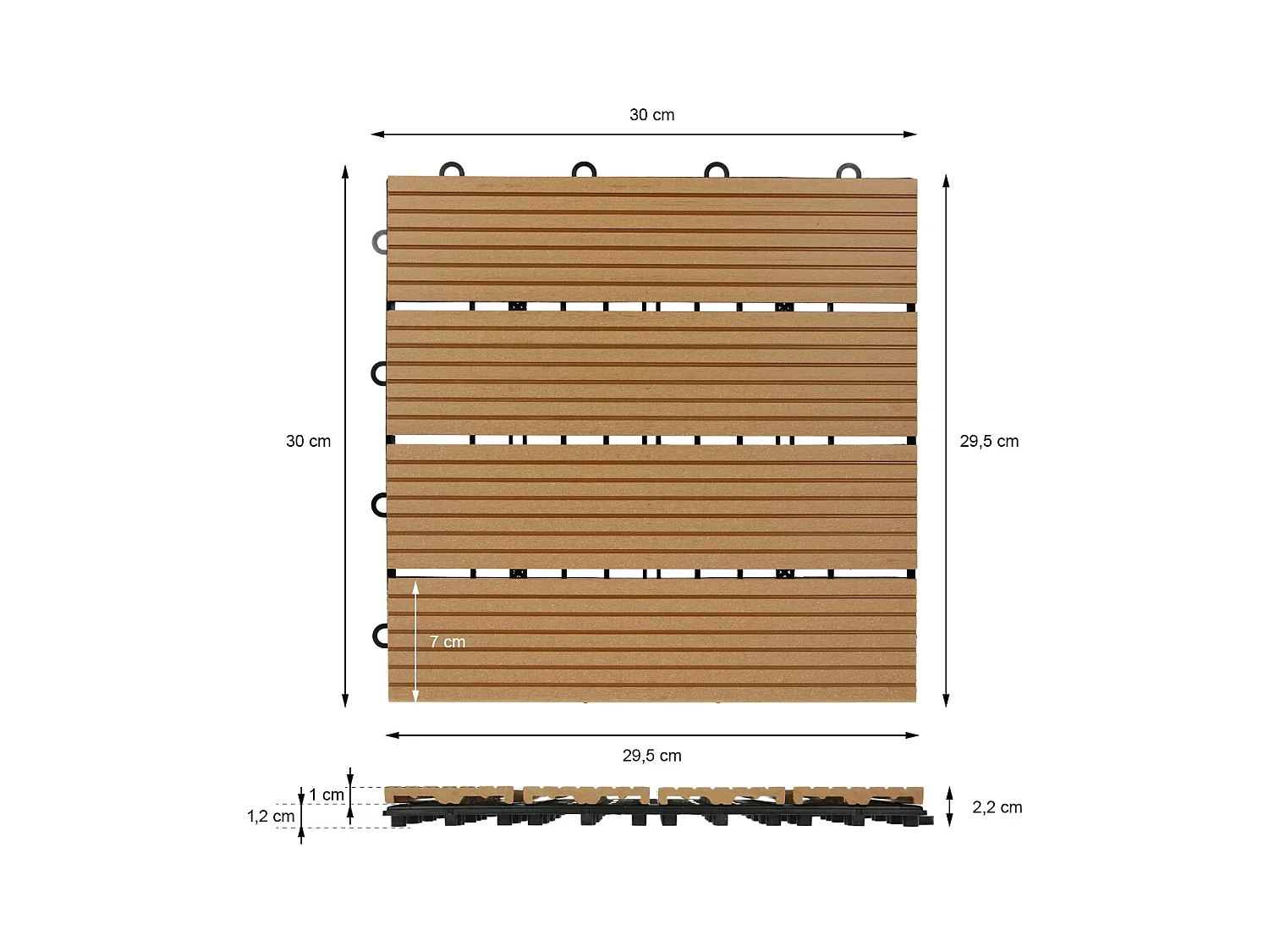WPC Carreaux 30x30 cm - 33 Pièces par 3m² avec Aspect de Bois  Teak ECD Germany