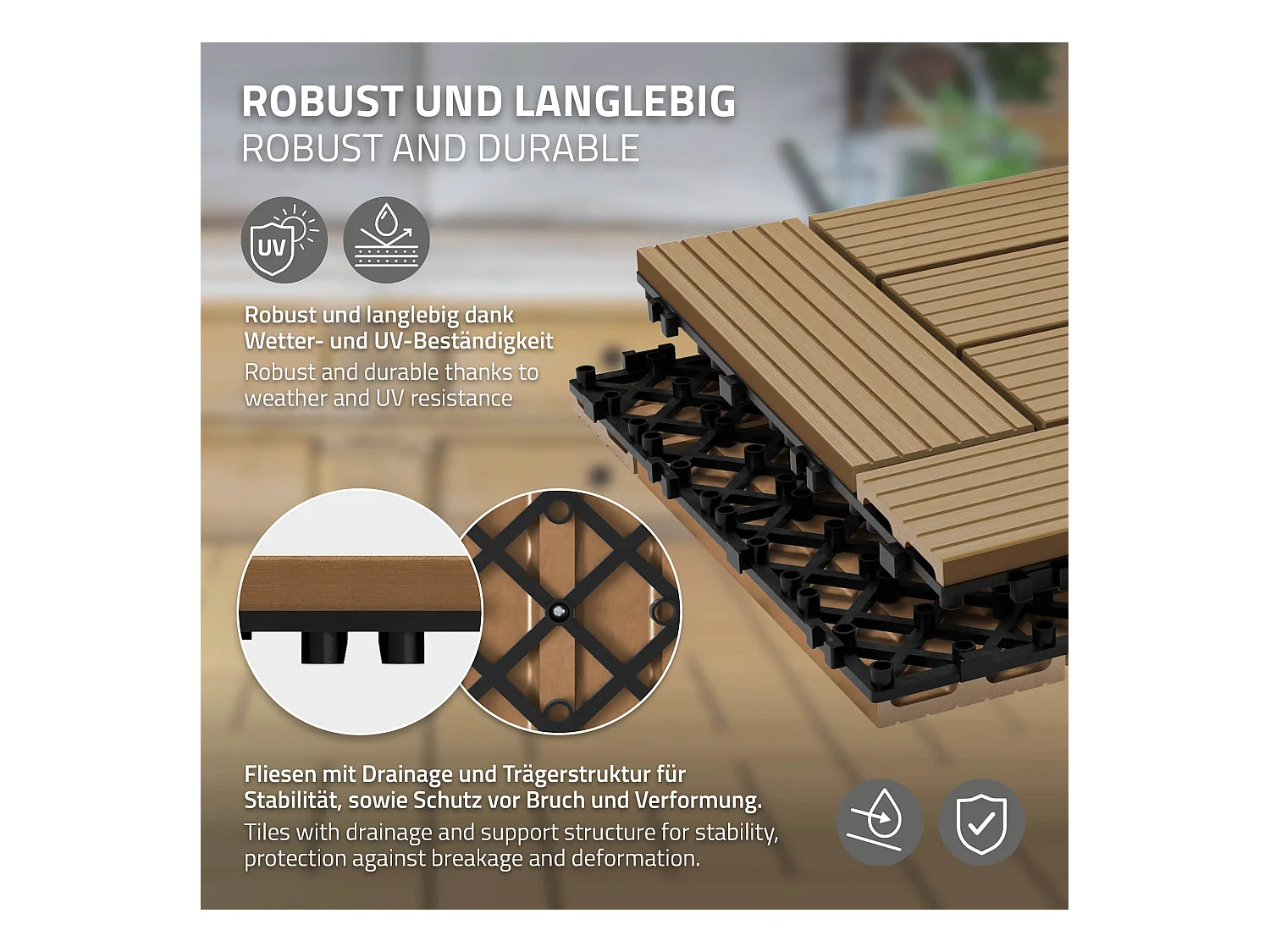 WPC Carreaux de Terrasse 30x30 cm 55 Pièces par 5m² avec Aspect Mosaïque ECD Germany