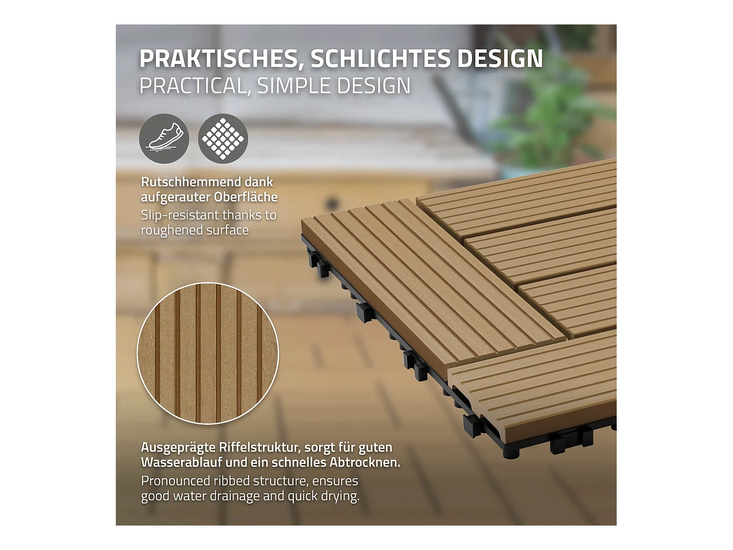 WPC Carreaux de Terrasse 30x30 cm 55 Pièces par 5m² avec Aspect Mosaïque ECD Germany