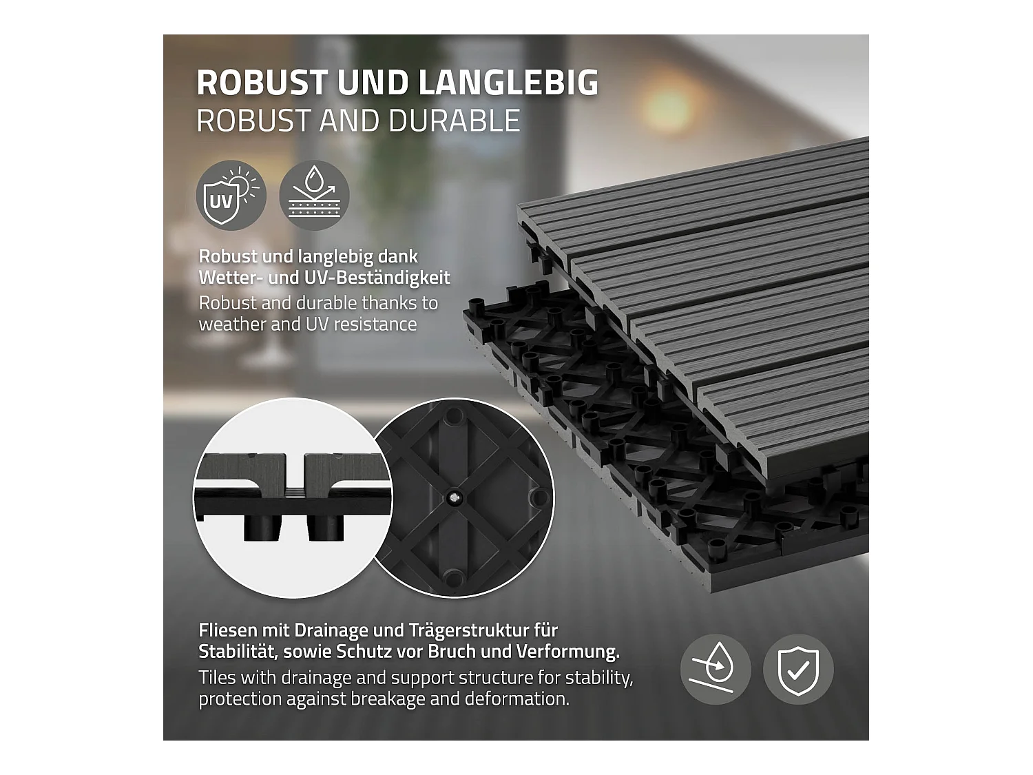 Baldosas de WPC para terrazas 60x30 cm - 30 piezas por 5m² ECD Germany