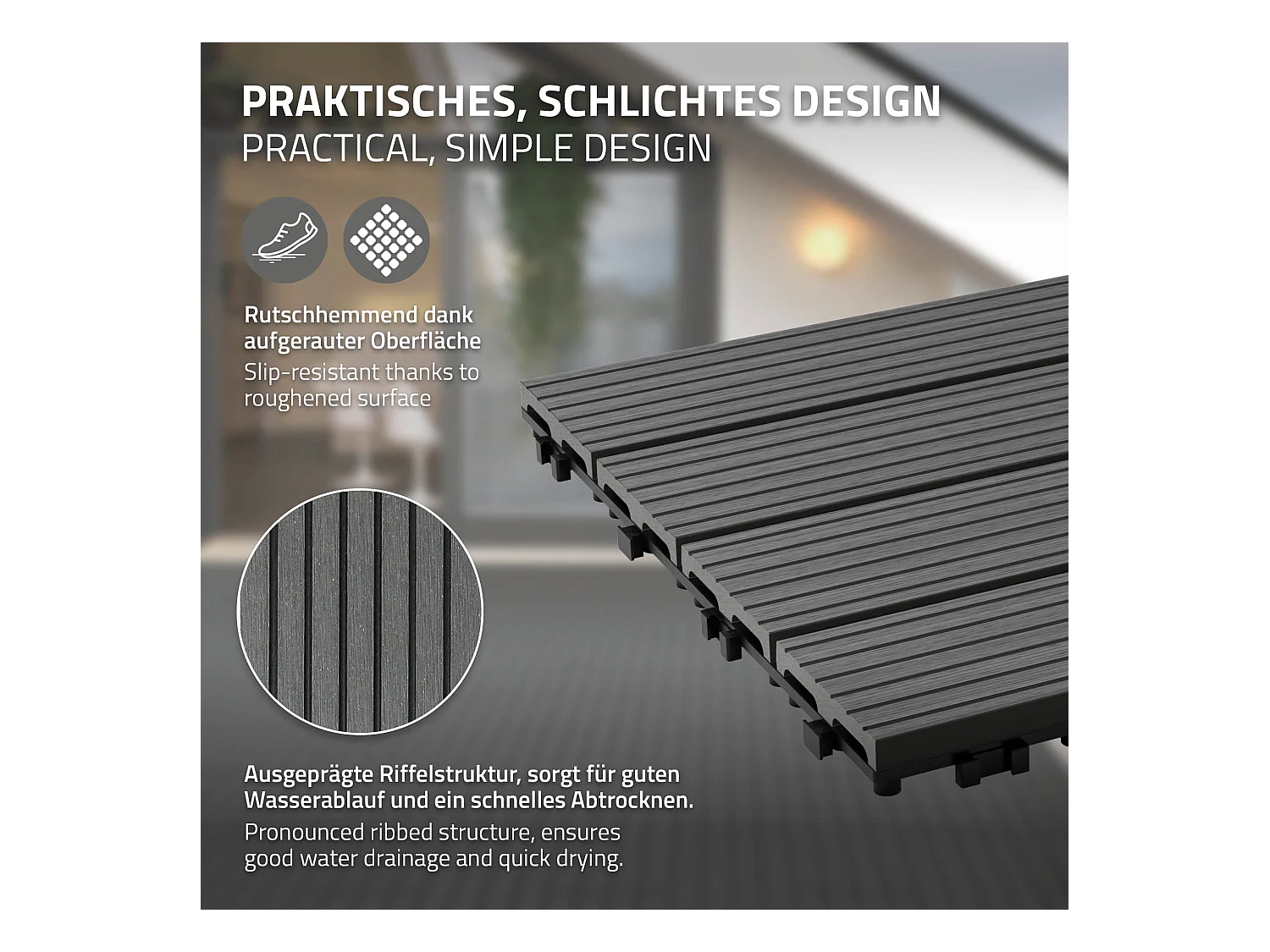 Baldosas de WPC para terrazas 60x30 cm - 30 piezas por 5m² ECD Germany