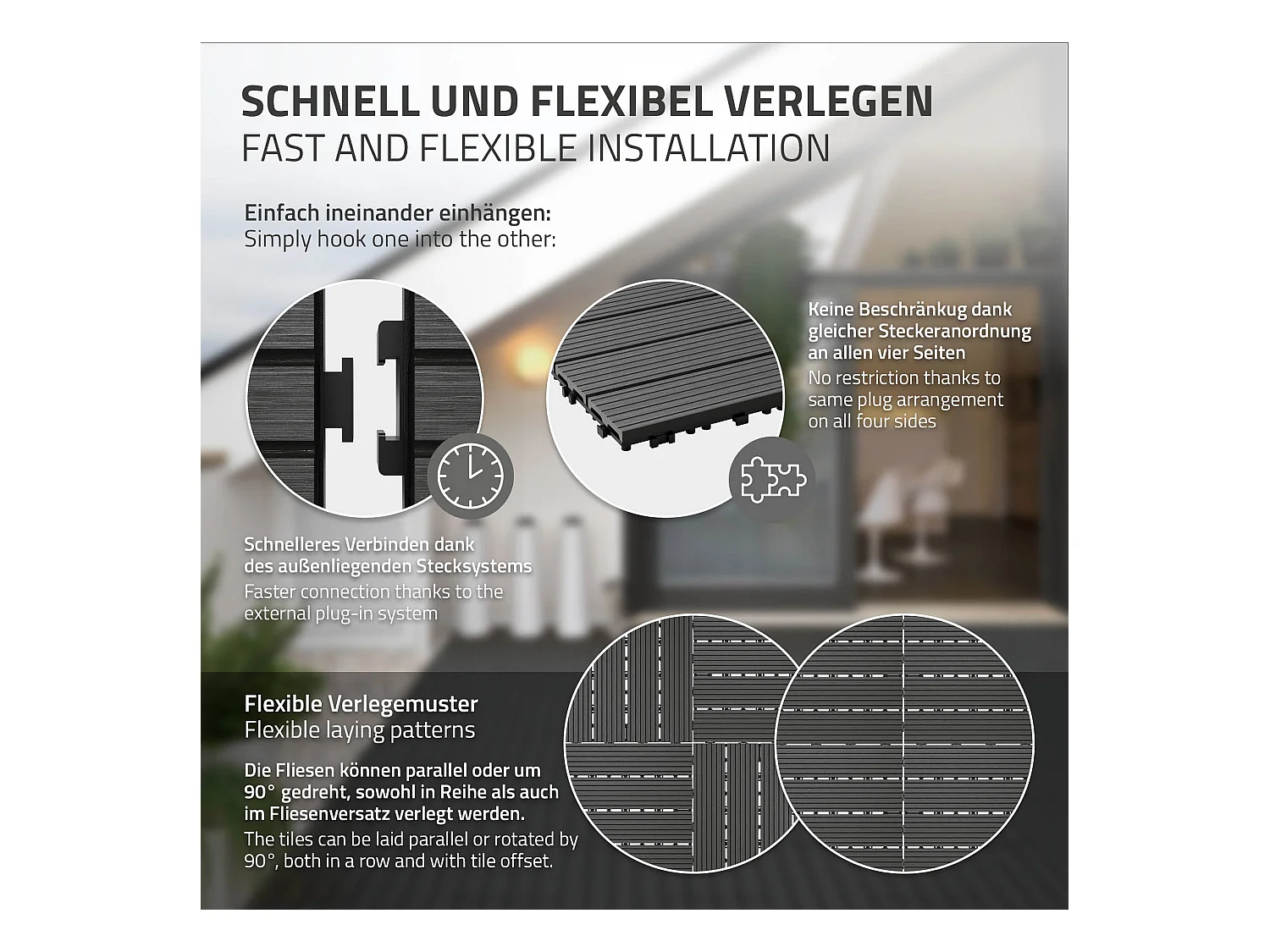 Baldosas de WPC para terrazas 60x30 cm - 30 piezas por 5m² ECD Germany