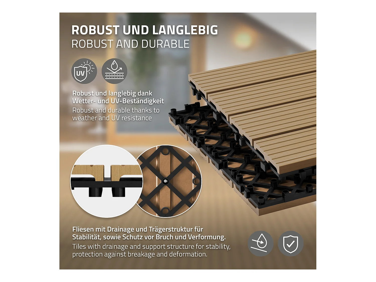 4x WPC decking tiles balcone piastrelle click legno 60x30cm ECD Germany