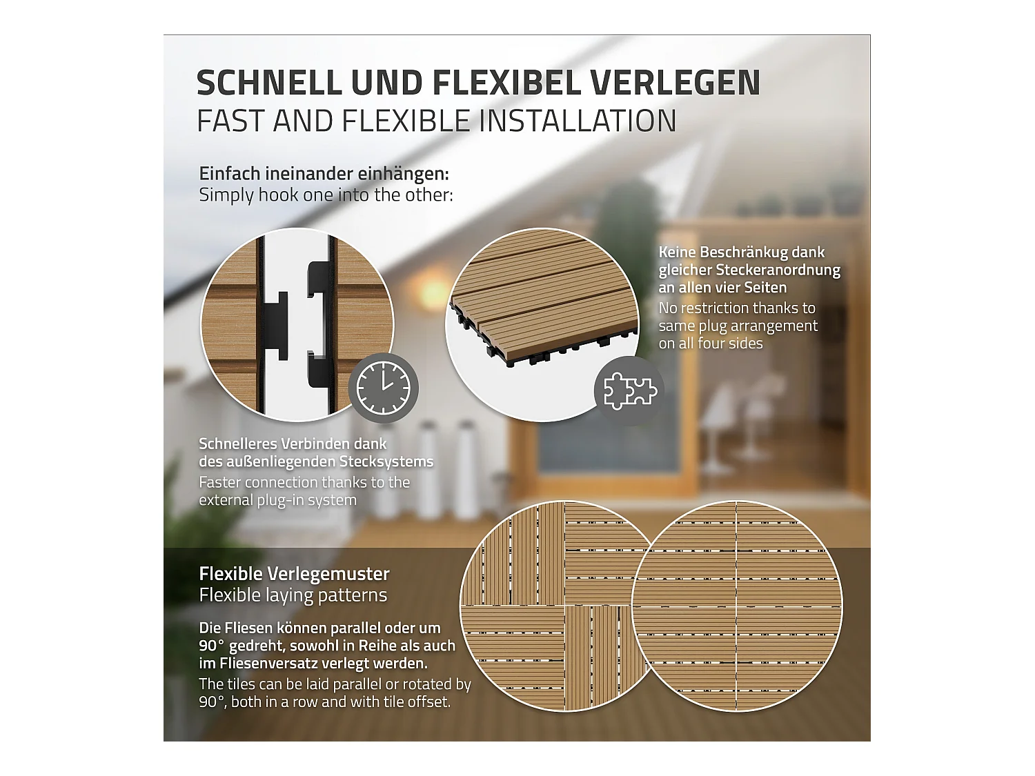 4x WPC decking tiles balcone piastrelle click legno 60x30cm ECD Germany