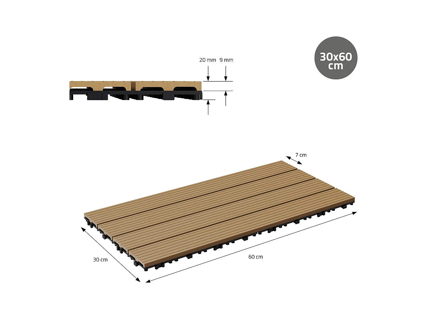 4x WPC decking tiles balcone piastrelle click legno 60x30cm ECD Germany