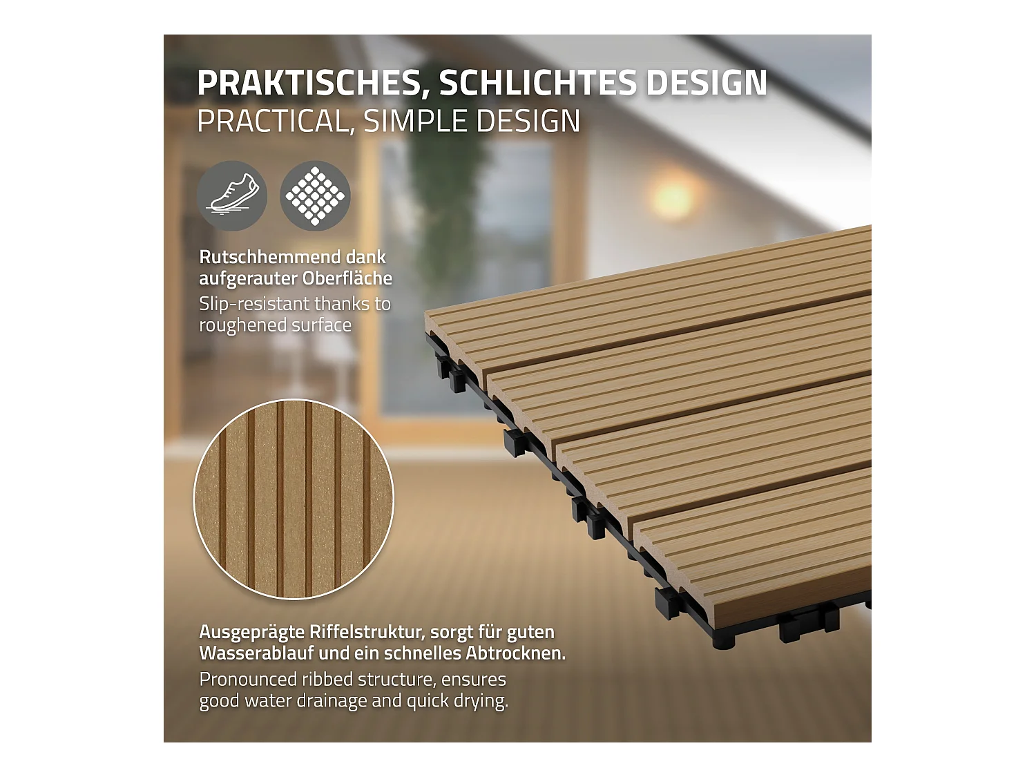 4x WPC baldosas balcones baldosas click madera 60x30cm ECD Germany