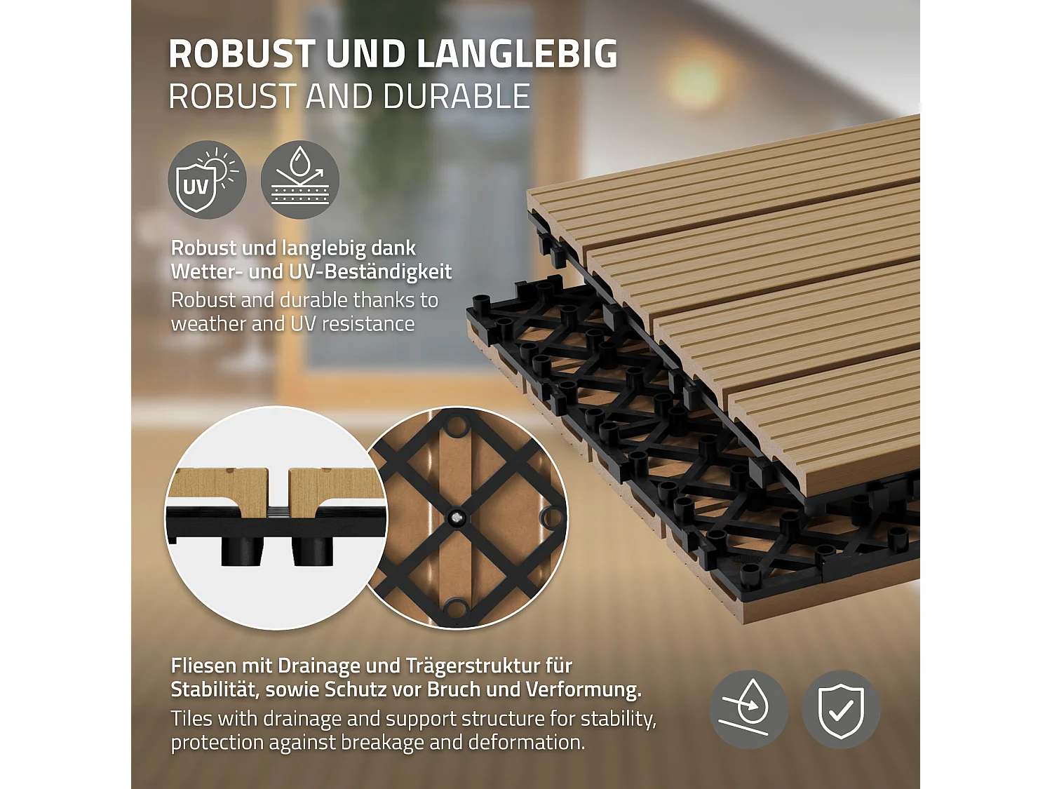 4x WPC baldosas balcones baldosas click madera 60x30cm ECD Germany