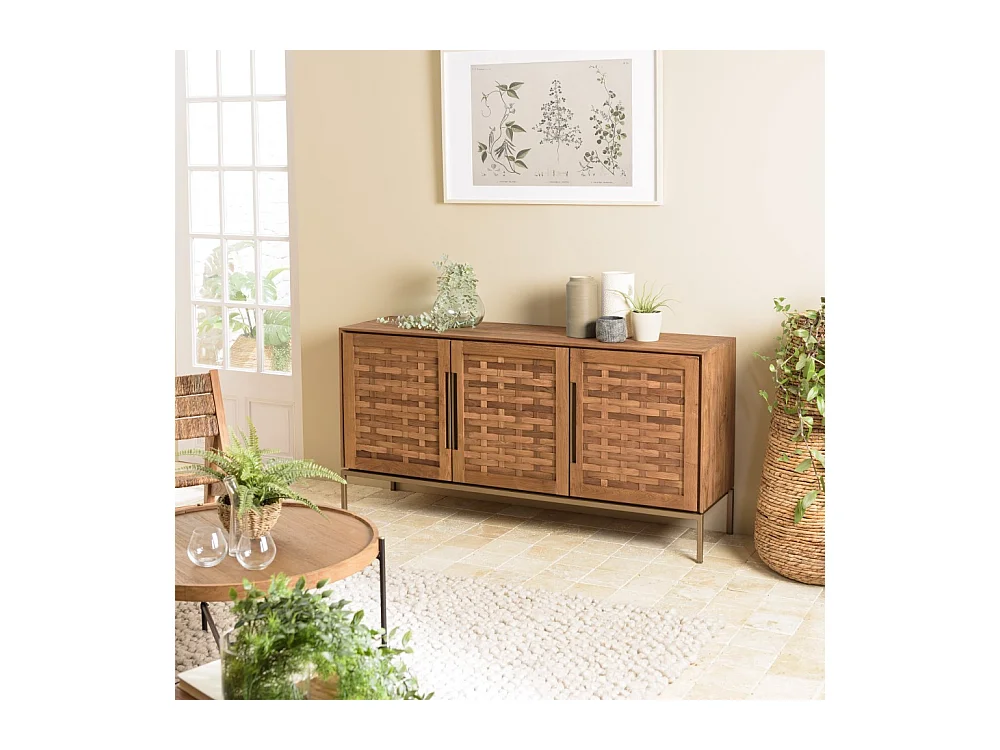 SIXTINE - Buffet en bois de teck recyclé 3 portes