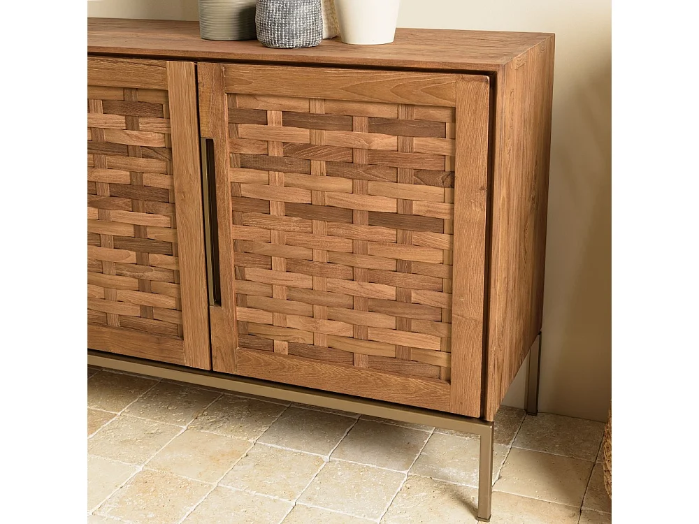 SIXTINE - Buffet en bois de teck recyclé 3 portes