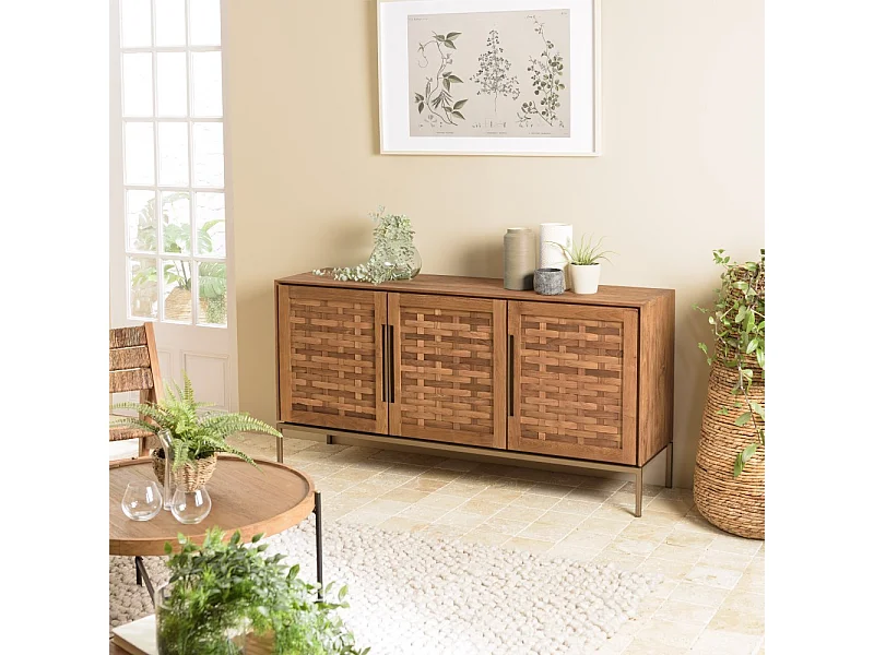 SIXTINE - Buffet en bois de teck recyclé 3 portes
